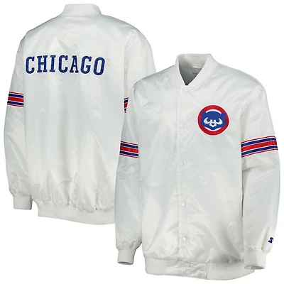 Men's Starter White Chicago Cubss Power Forward Satin Full-Snap Varsity Jacket
