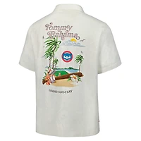 Chemise boutonnée en soie Tommy Bahama Cream pour homme, collection Cooperstown des Chicago Cubs, Grand Slam Bay Camp
