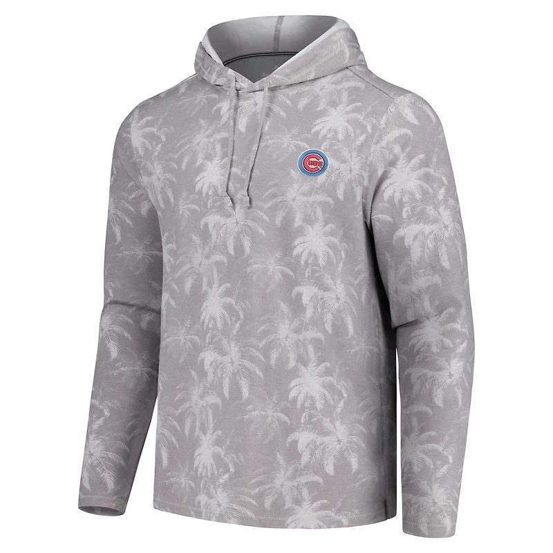 Men's Tommy Bahama Gray Chicago Cubs Palm Frenzy Hoodie Long Sleeve T-Shirt