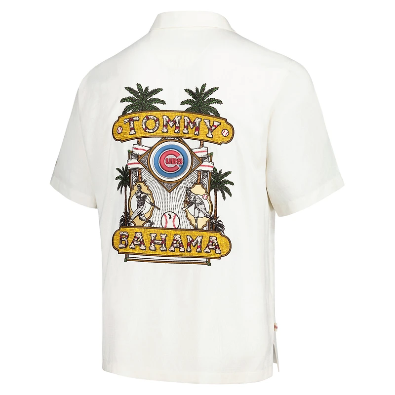 Chemise de camp boutonnée Tommy Bahama blanche des Chicago Cubs Pitcher's Paradiso pour hommes
