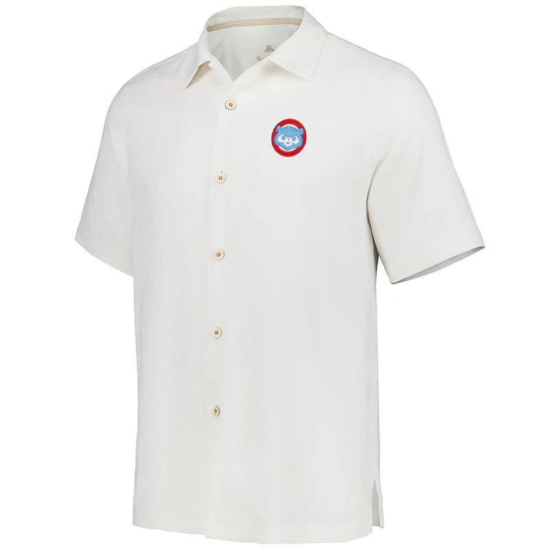 Chemise boutonnée Tommy Bahama Chicago Cubs Sport Tropic Isles Camp pour homme, blanche