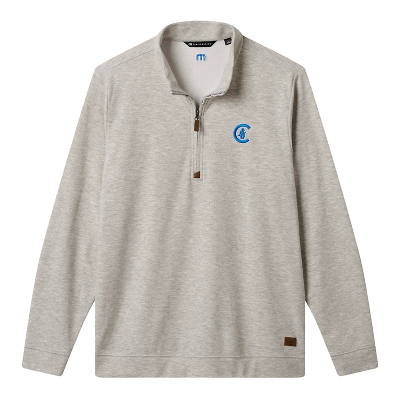 Men's TravisMathew Heather Gray Chicago Cubs Cloud Home Game Quarter-Zip Tri-Blend Pullover
