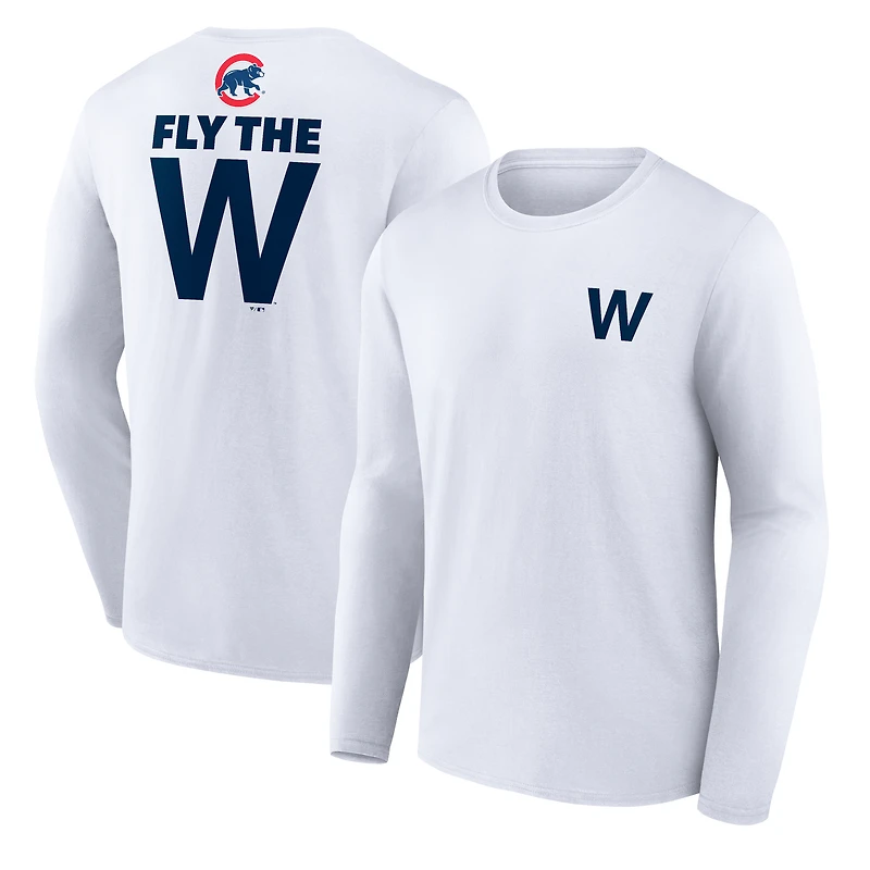 T-shirt blanc à manches longues pour homme des Chicago Cubs Fly The W