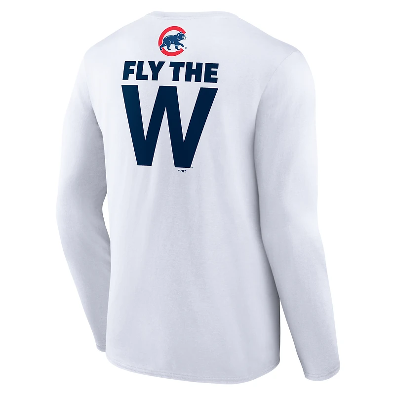 T-shirt blanc à manches longues pour homme des Chicago Cubs Fly The W