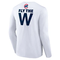 T-shirt blanc à manches longues pour homme des Chicago Cubs Fly The W
