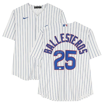 Maillot réplique blanc Nike autographié par Moisés Ballesteros des Cubs de Chicago