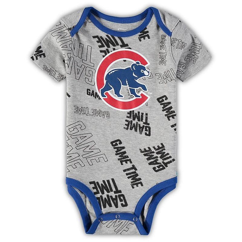 Newborn & Infant Chicago Cubs Royal/Red/Heathered Gray Game Time Three-Piece Bodysuit Set
