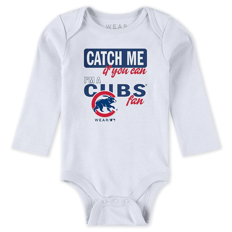 Newborn & Infant WEAR by Erin Andrews Heather Gray/White/Royal Chicago Cubs Three-Piece Turn Me Around Bodysuits Pants Set