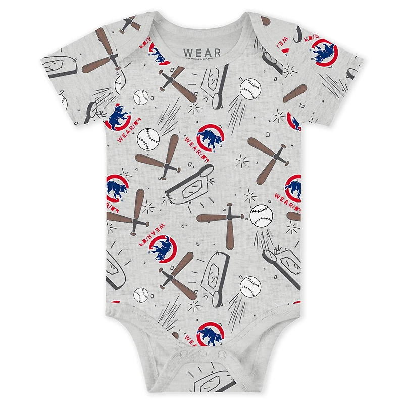 Newborn & Infant WEAR by Erin Andrews Heather Gray/White/Royal Chicago Cubs Three-Piece Turn Me Around Bodysuits Pants Set