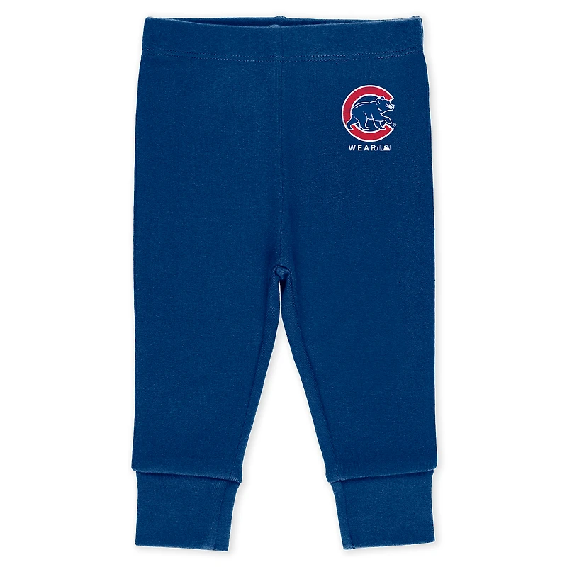 Vêtements pour nouveau-nés et nourrissons par Erin Andrews Ensemble trois pièces gris chiné/blanc/bleu royal Chicago Cubs avec body pantalon Turn Me Around