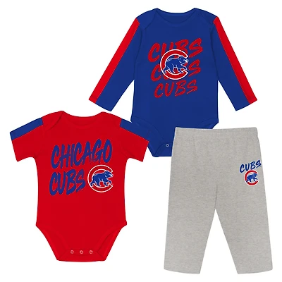 Ensemble 3 pièces pour nouveau-né Outerstuff Chicago Cubs Double Down Body et pantalon