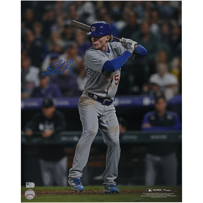 Photo dédicacée de Pete Crow-Armstrong, joueur des Cubs de Chicago, lors de son premier match en MLB (40 x 50 cm).