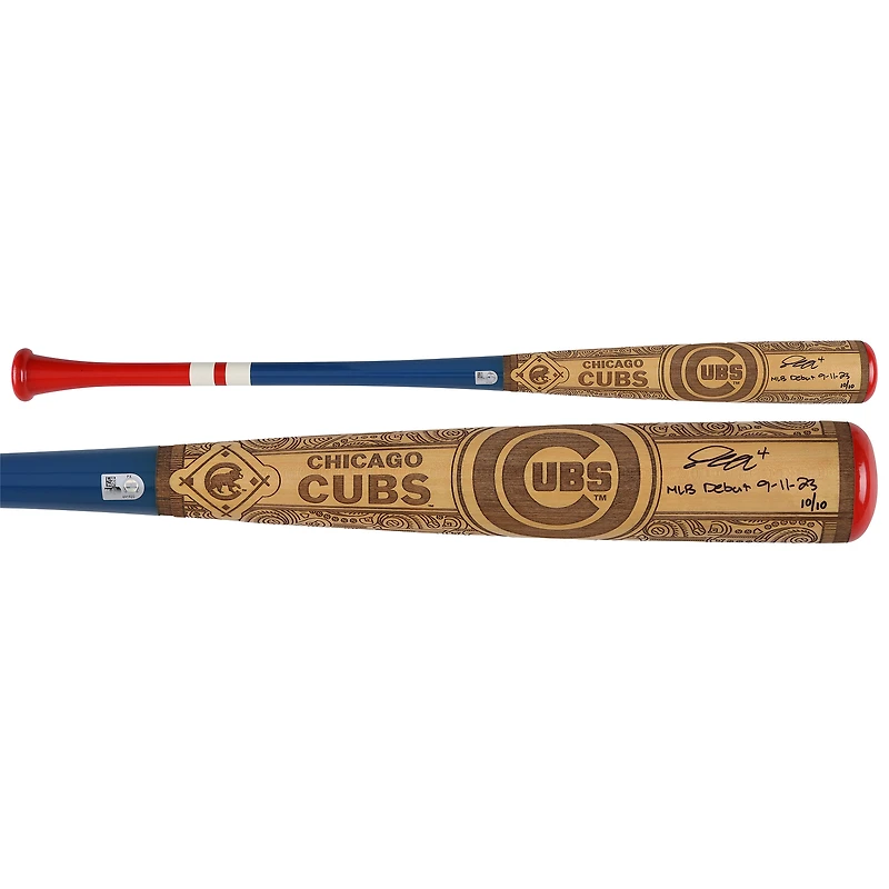 Bâton autographié par Pete Crow-Armstrong des Cubs de Chicago, série Pillbox Bat Company Mural, avec inscription « Débuts en MLB le 11