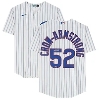 Maillot réplique blanc à rayures Nike autographié par Pete Crow-Armstrong des Cubs de Chicago
