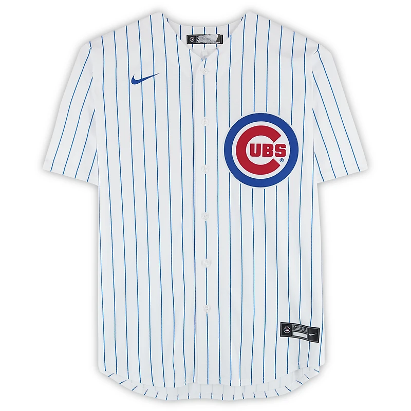 Maillot réplique Nike blanc à rayures, autographié par Pete Crow-Armstrong des Cubs de Chicago