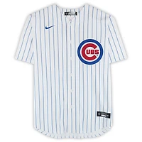 Maillot réplique Nike blanc à rayures, autographié par Pete Crow-Armstrong des Cubs de Chicago