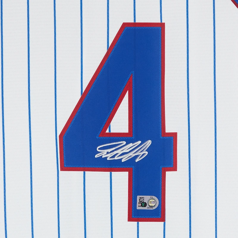 Maillot réplique Nike blanc à rayures, autographié par Pete Crow-Armstrong des Cubs de Chicago