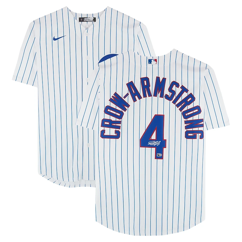 Maillot réplique Nike blanc à rayures, autographié par Pete Crow-Armstrong des Cubs de Chicago