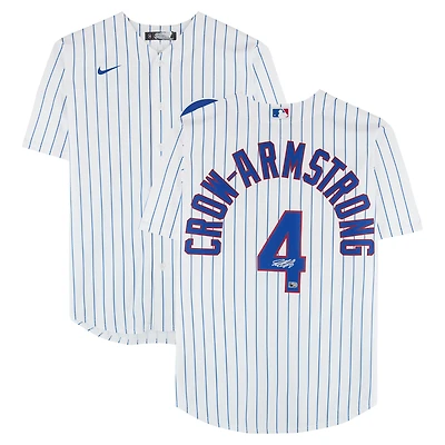 Maillot réplique Nike blanc à rayures, autographié par Pete Crow-Armstrong des Cubs de Chicago