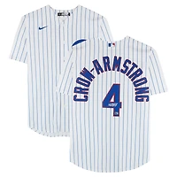 Maillot réplique Nike blanc à rayures, autographié par Pete Crow-Armstrong des Cubs de Chicago