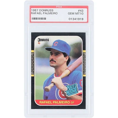 Carte de recrue Rafael Palmeiro, Chicago Cubs, 1987, Donruss Rated Rookie n° 43, authentifiée PSA 10