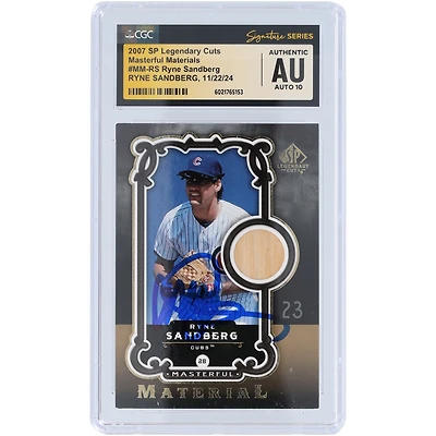 Ryne Sandberg Chicago Cubs Autographed 2007 Upper Deck SP Legendary Cuts Masterful Materials Bat Relic #MM-RS CGC Fanatics Witnessed Authenticated Auto 10 Card