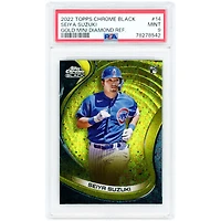 Carte de recrue Seiya Suzuki Chicago Cubs 2022 Topps Chrome Black Gold Mini Diamond Refractor n° 14 n° 7/50 authentifiée PSA 9