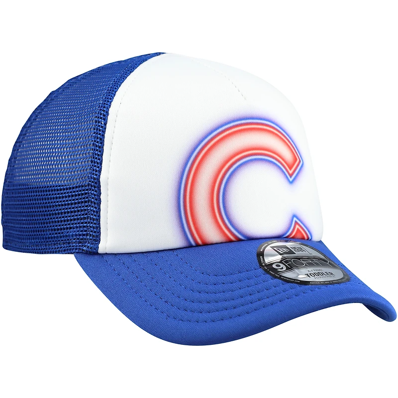 Casquette ajustable New Era blanche/bleue pour tout-petits, modèle A-Frame 9FORTY des Chicago Cubs, peinte