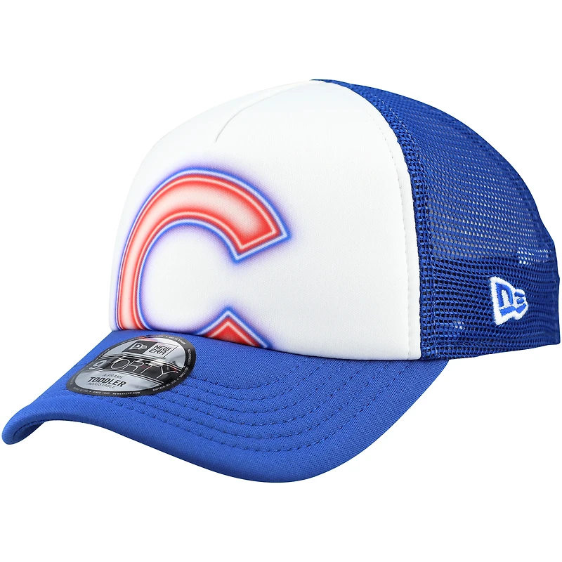 Casquette ajustable New Era blanche/bleue pour tout-petits, modèle A-Frame 9FORTY des Chicago Cubs, peinte