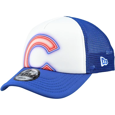 Casquette ajustable New Era blanche/bleue pour tout-petits, modèle A-Frame 9FORTY des Chicago Cubs, peinte