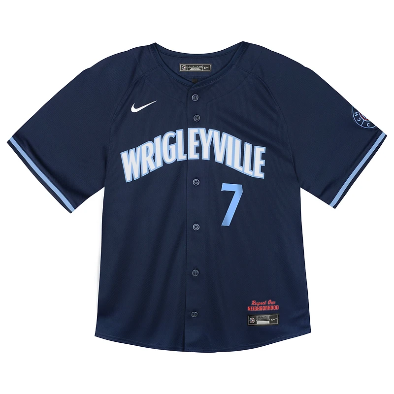 Maillot de joueur Nike Dansby Swanson, bleu marine, Chicago Cubs City Connect Limited pour tout-petit