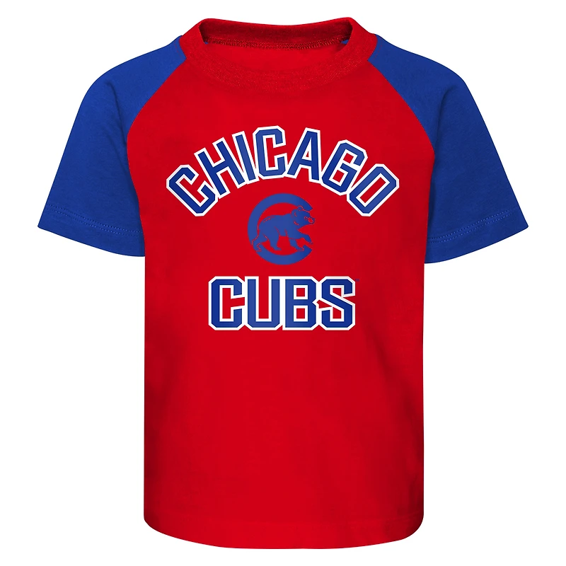 Toddler Red/Heather Gray Chicago Cubs Two-Piece Groundout Baller Raglan T-Shirt & Shorts Set