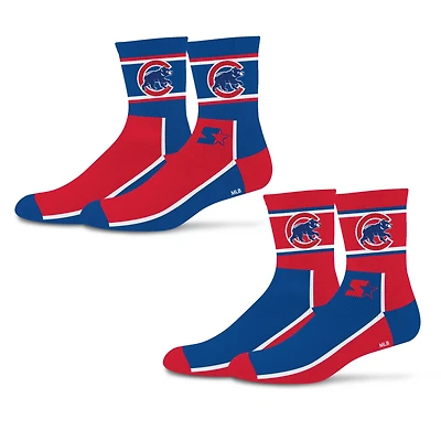 Lot de 2 paires de chaussettes mi-mollet unisexes Starter rouges/bleues à double bloc de couleur des Chicago Cubs