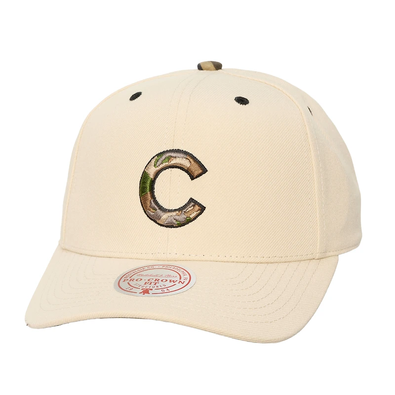 Unisex Mitchell & Ness Cream Chicago Cubs Camo Logo Pro Crown Snapback Hat