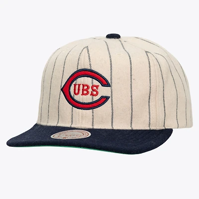 Unisex Mitchell & Ness  Cream Chicago Cubs Vintage Ground Melton Wool Pinstripe Adjustable Hat