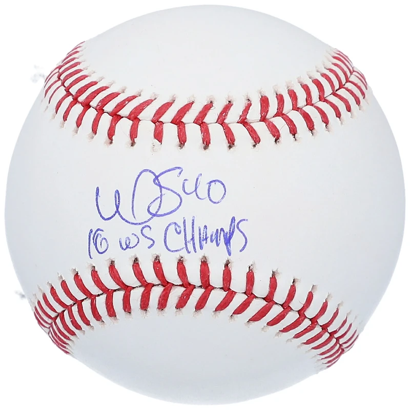 Balle de baseball autographiée par Willson Contreras des Cubs de Chicago avec inscription « 16 champions des Séries mondiales »