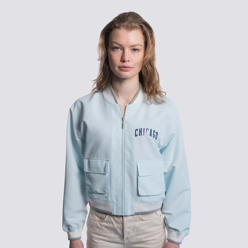 Women's Lusso  Light Blue Chicago Cubs Cropped Paisley Full-Zip Jacket