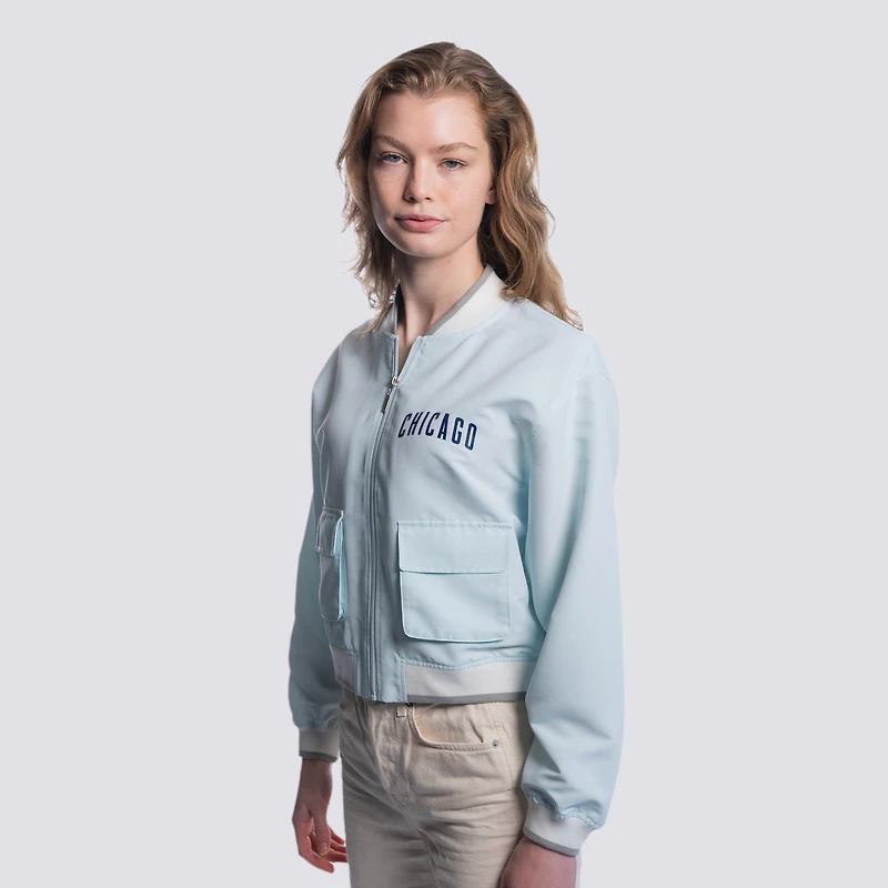 Women's Lusso  Light Blue Chicago Cubs Cropped Paisley Full-Zip Jacket
