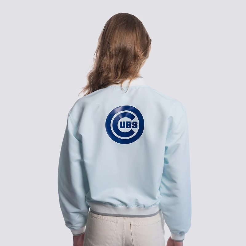 Women's Lusso  Light Blue Chicago Cubs Cropped Paisley Full-Zip Jacket