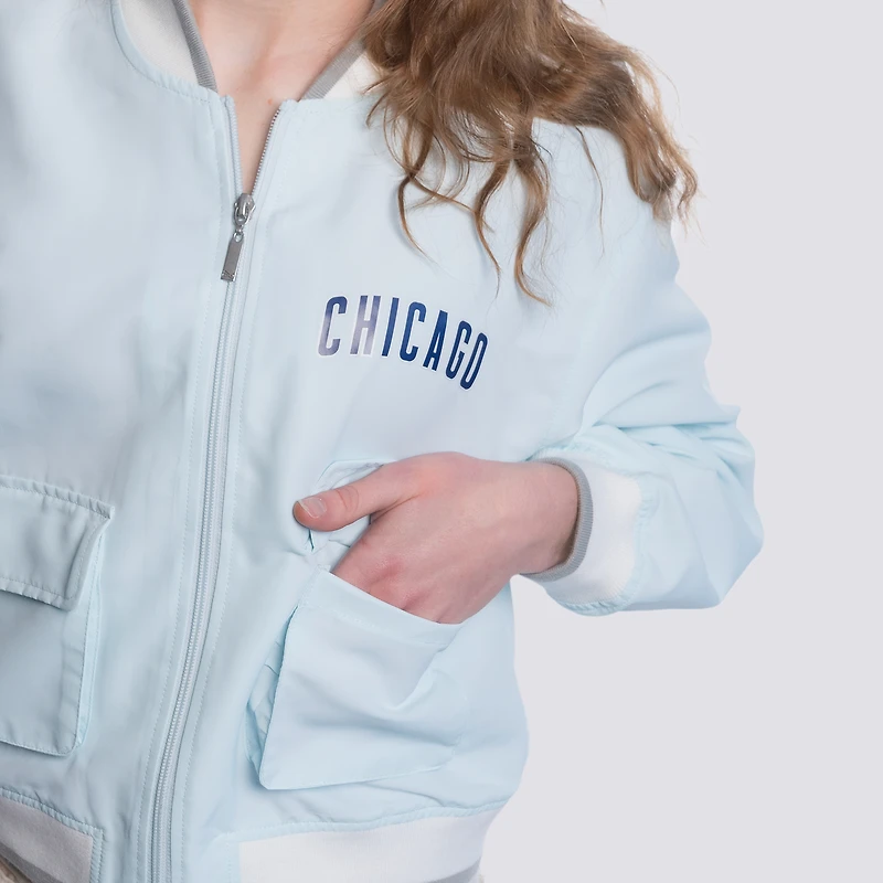 Women's Lusso  Light Blue Chicago Cubs Cropped Paisley Full-Zip Jacket