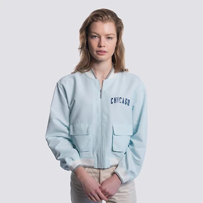 Women's Lusso  Light Blue Chicago Cubs Cropped Paisley Full-Zip Jacket