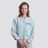 Women's Lusso  Light Blue Chicago Cubs Cropped Paisley Full-Zip Jacket