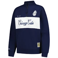 Pull zippé quart de tour bleu marine pour femme Mitchell & Ness Chicago Cubs Cooperstown Collection