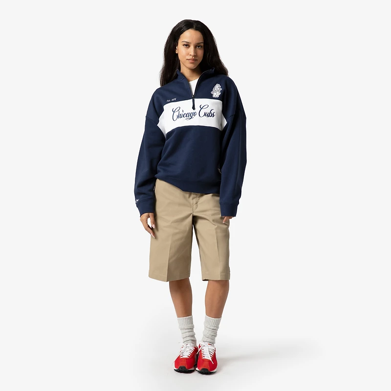 Pull zippé quart de tour bleu marine pour femme Mitchell & Ness Chicago Cubs Cooperstown Collection