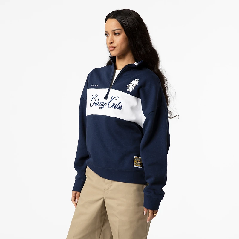 Pull zippé quart de tour bleu marine pour femme Mitchell & Ness Chicago Cubs Cooperstown Collection