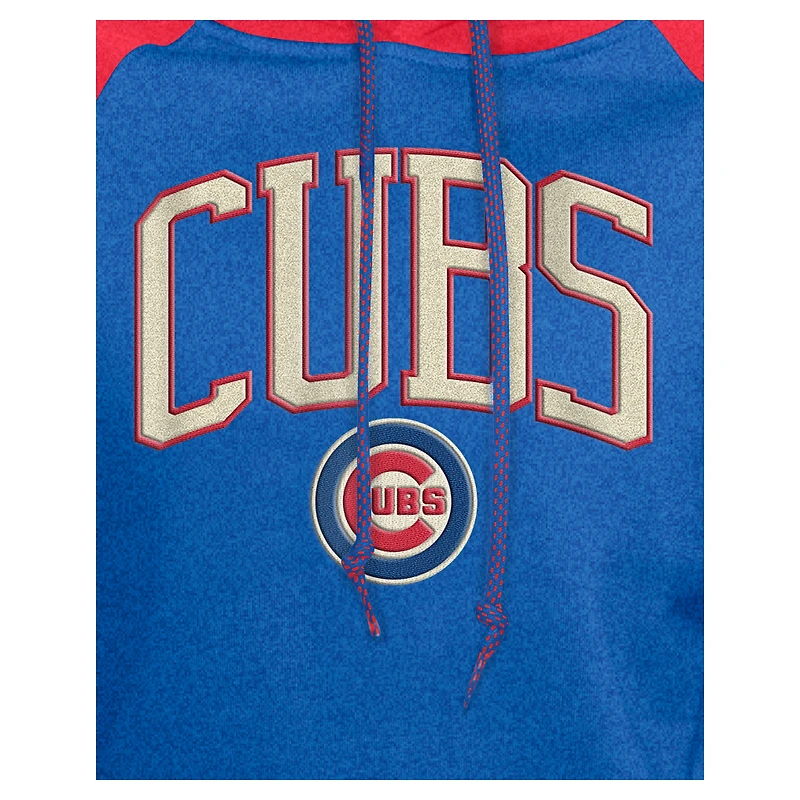 Women's New Era Royal Chicago Cubs Cooperstown Collection Cropped Raglan Pullover Hoodie