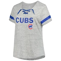 T-shirt moucheté à lacets raglan gris chiné pour femme des Chicago Cubs