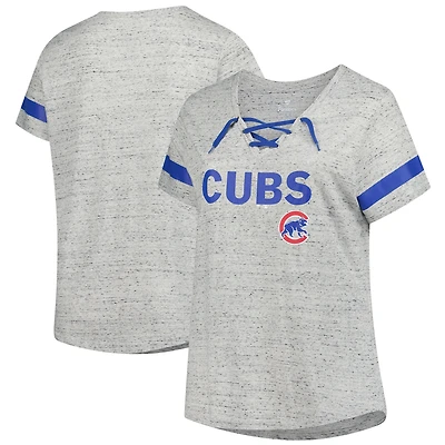 Women's Profile  Heather Gray Chicago Cubs Raglan Lace-Up Fleck T-Shirt