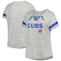 T-shirt moucheté à lacets raglan gris chiné pour femme des Chicago Cubs