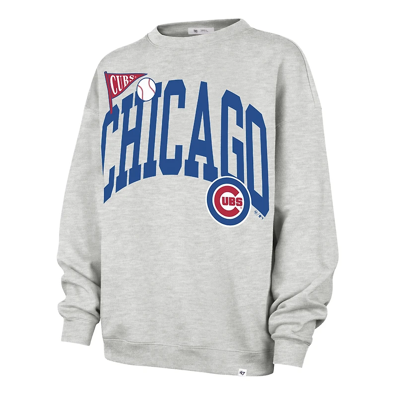 Sweat-shirt oversize pour femme, gris, Chicago Cubs, modèle 47, avec logo arqué.